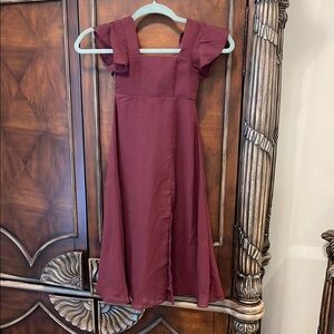 Source Unknown Red Square Neck Flutter Sleeve Dress